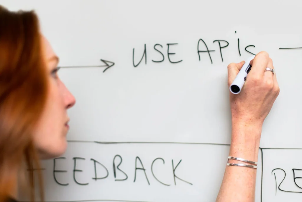 Woman Writing on White Board