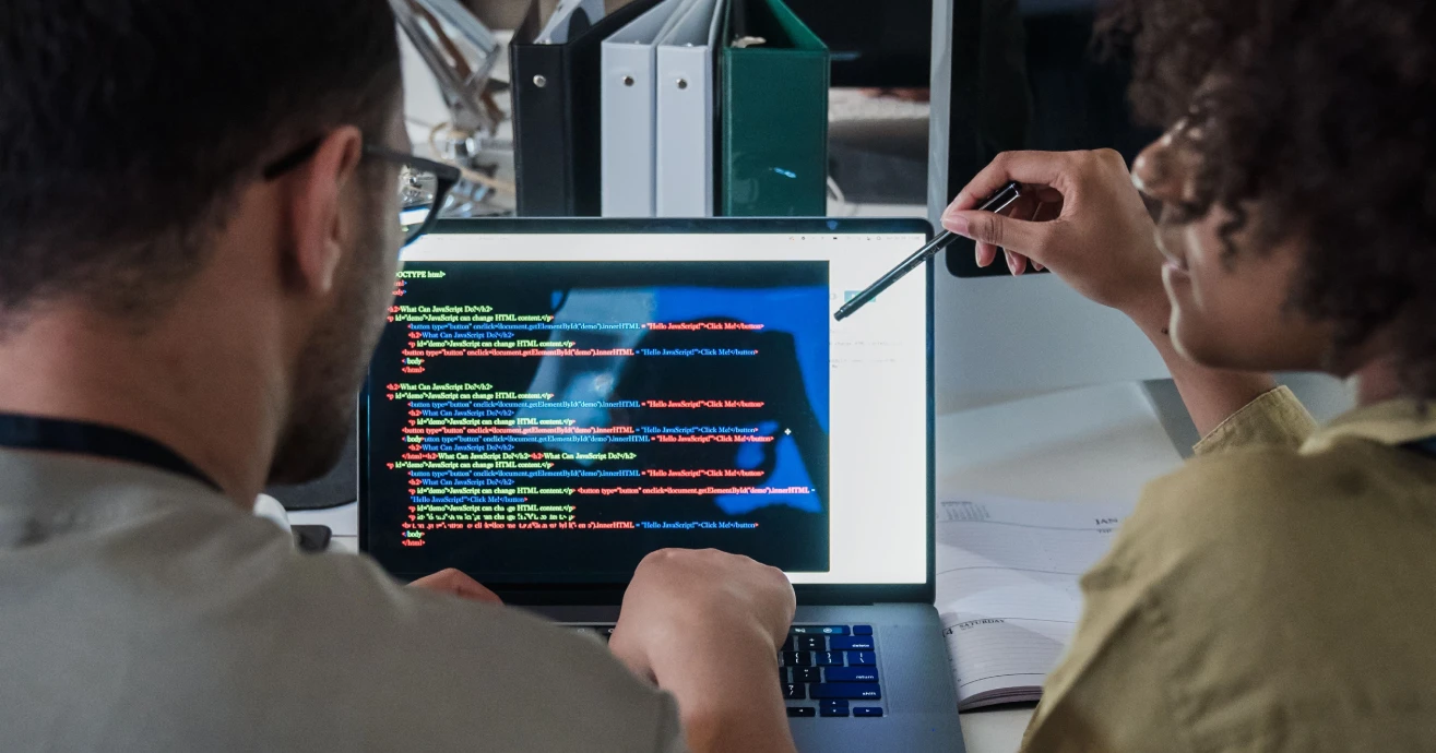 Developers collaborating on software development and code