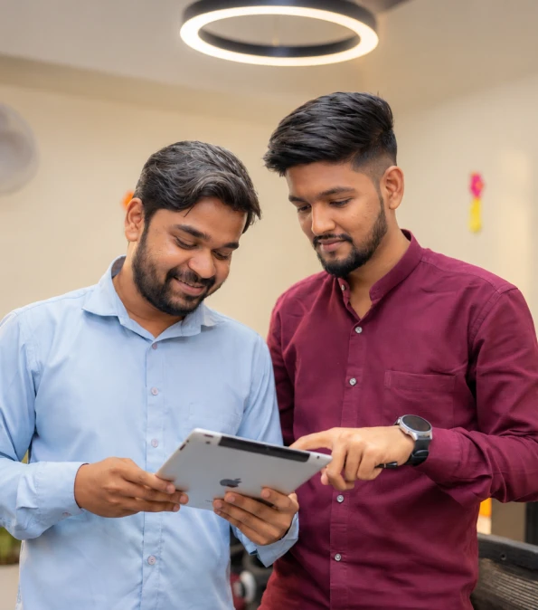Two technology professionals collaborating at work