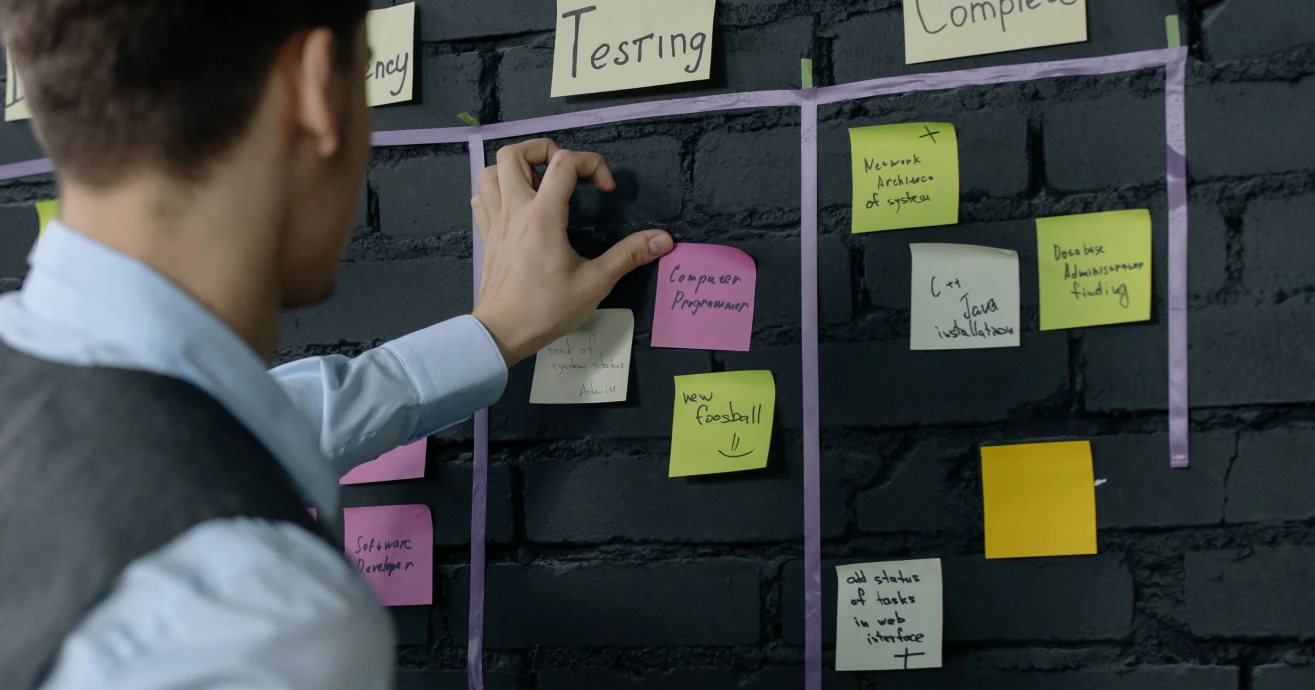 Project planning board with software development tasks