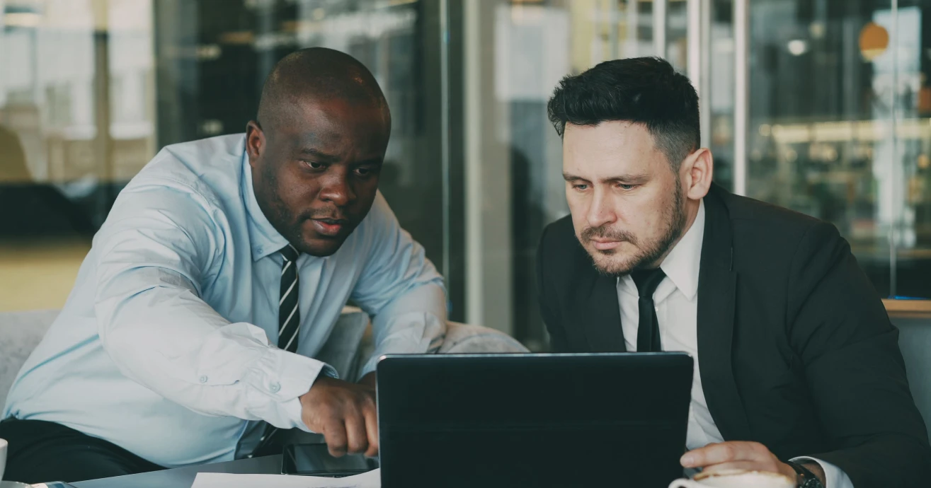 Professionals reviewing a software project on a laptop