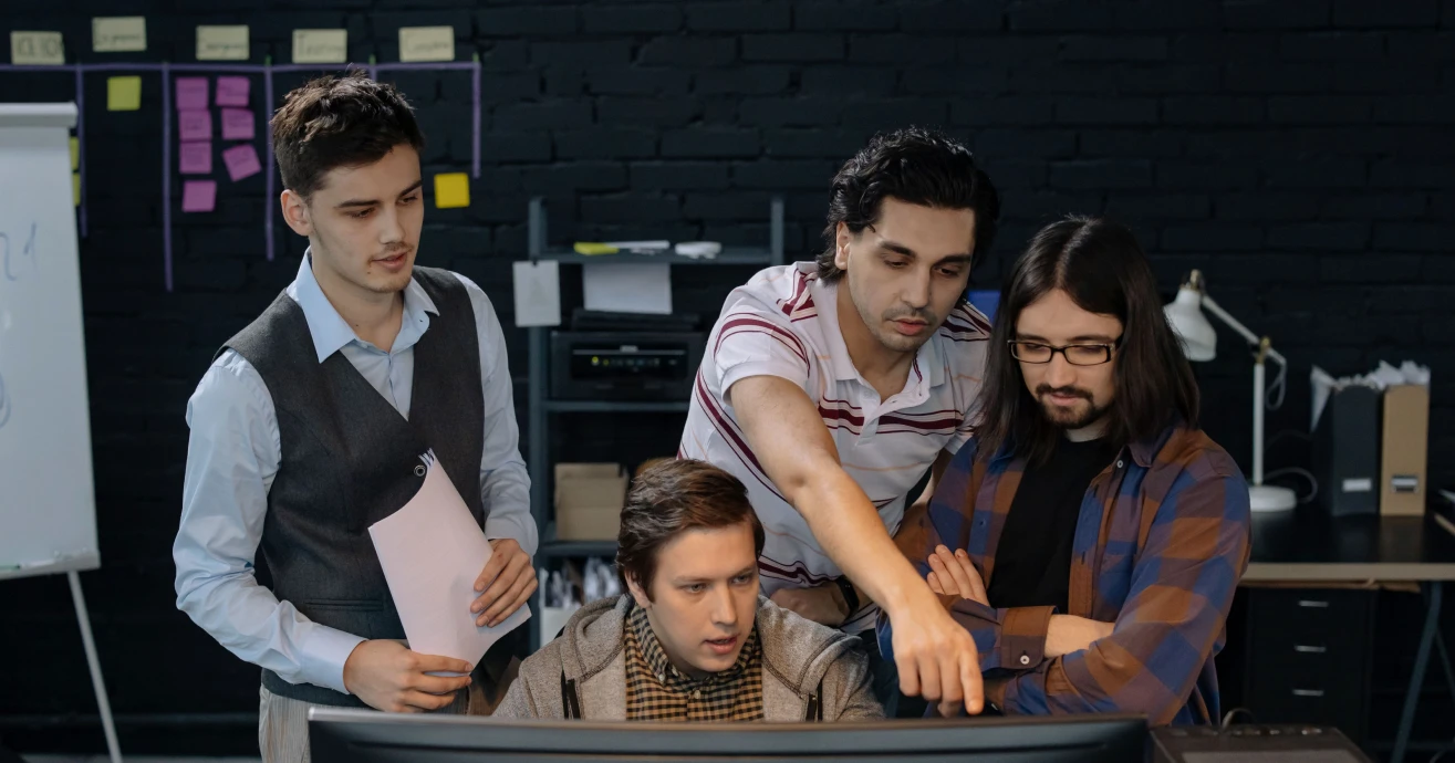 Software development team collaborating on a project